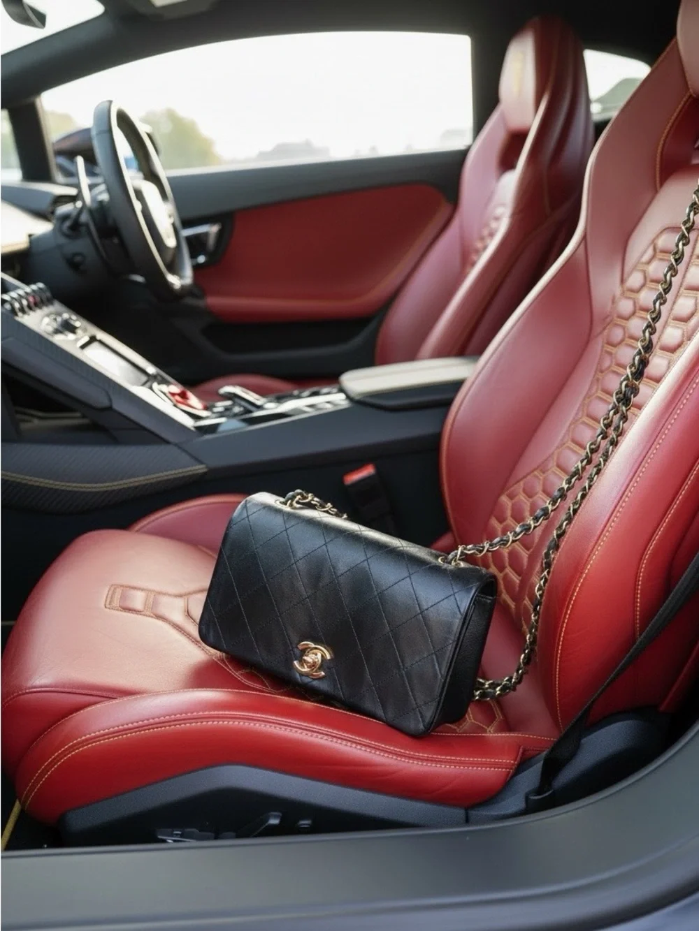 CHANEL Black Quilted Lambskin Mini Flap Bag with Gold Chain